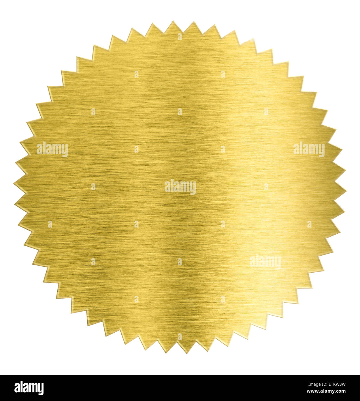 Oro lamina metallica sigillo adesivo isolato con percorso di clipping incluso Foto Stock