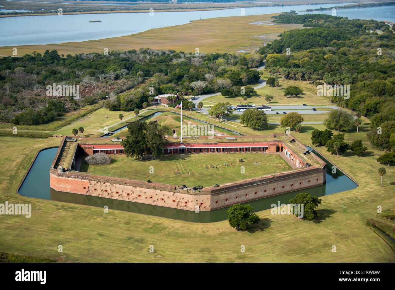 Vista aerea di Fort Pulaski monumento nazionale, una guerra civile landmark a Savannah, Georgia, Stati Uniti d'America Foto Stock