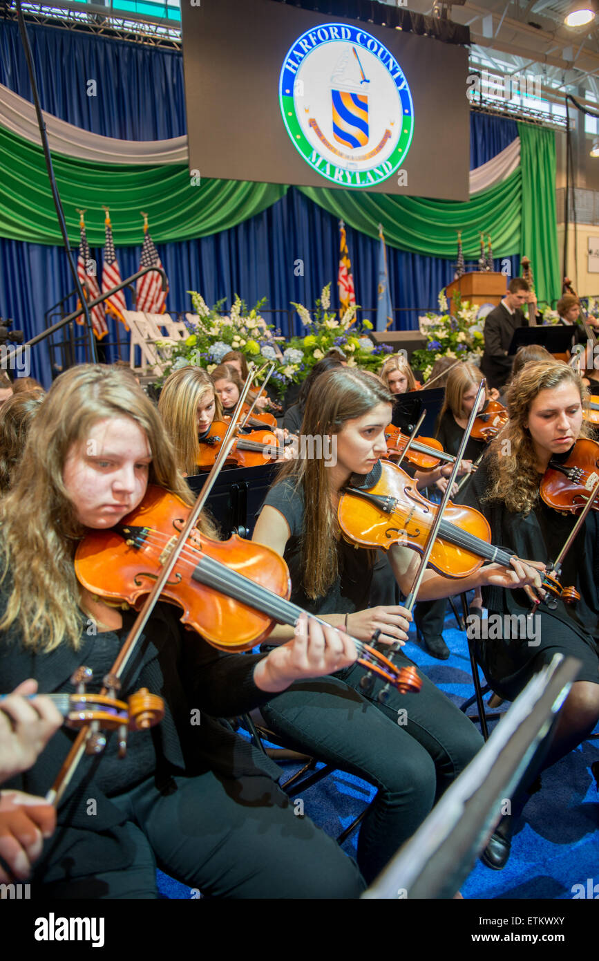 Studente orchestra presso il 2014 Harford county inaugurazione a Harford Community College con Barry Glassman e County Council. M Foto Stock