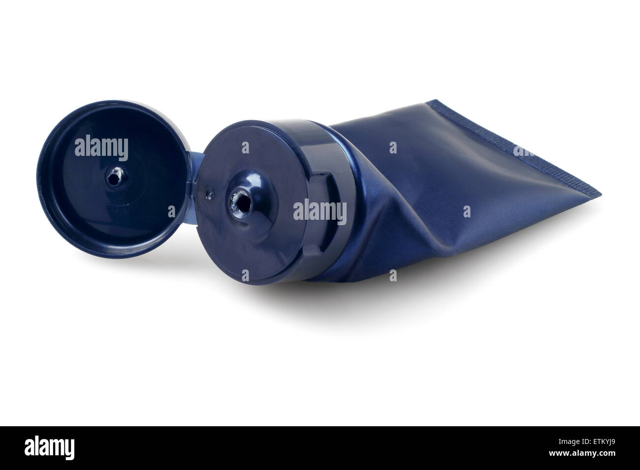 Vuoto accartocciata contenitore cosmetico su sfondo bianco Foto Stock