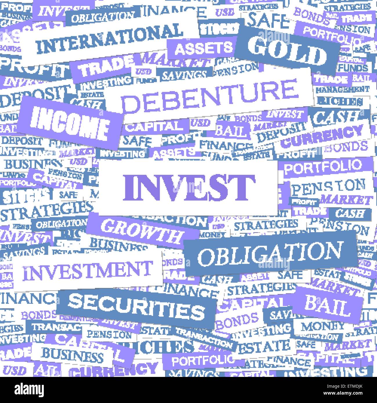 Investire. Concetto di sfondo wordcloud illustrazione. Il concetto di stampa word cloud. Graphic collage. Illustrazione Vettoriale