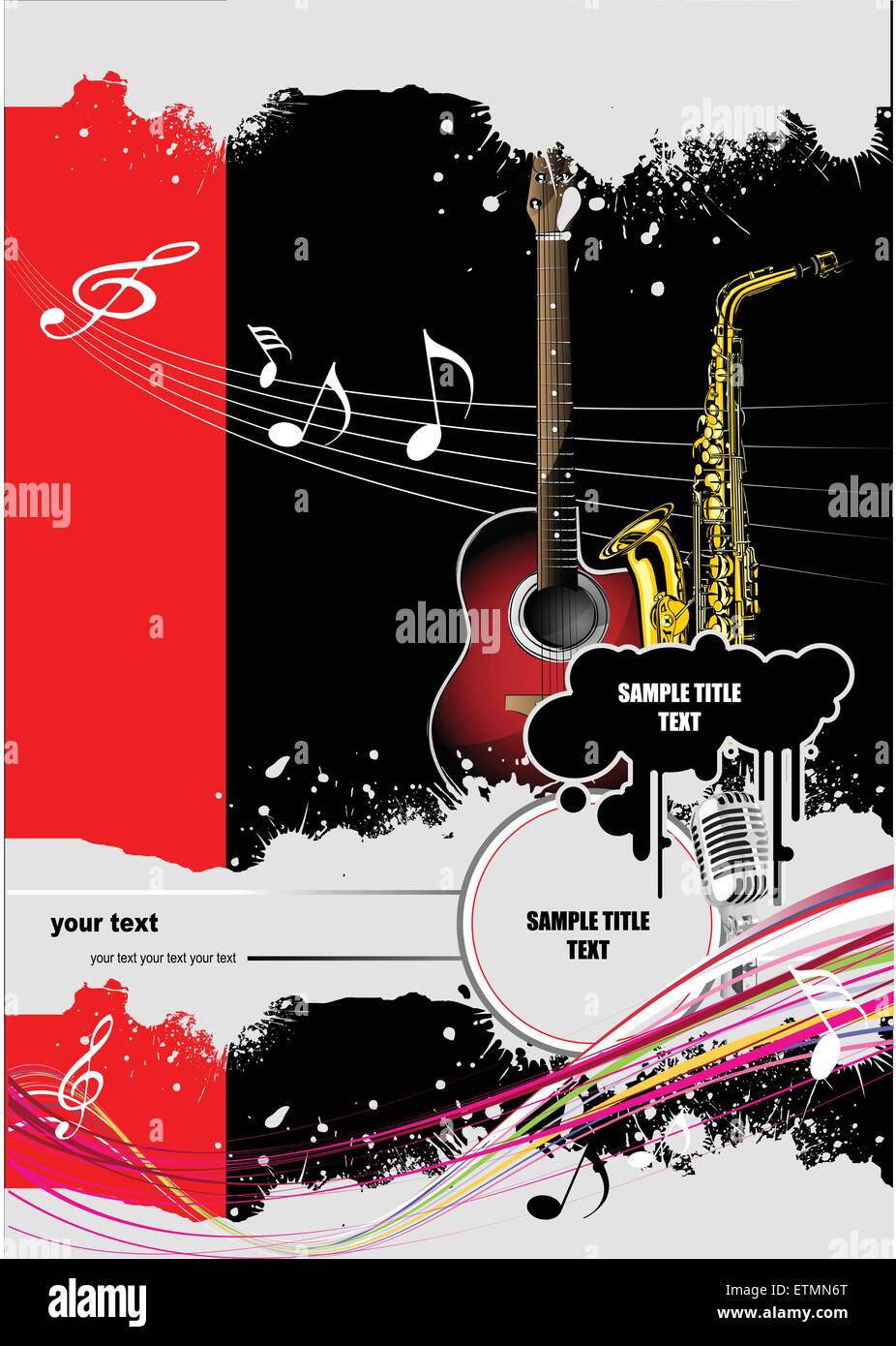 Coperchio per brochure con le immagini di musica. Vettore illustrazione colorata Illustrazione Vettoriale