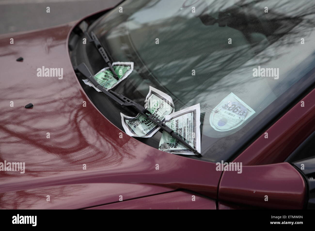 Addebito di penalità i biglietti per il parcheggio su un illegalmente parcheggiato auto parcheggiate nel nord di Londra, Regno Unito Foto Stock