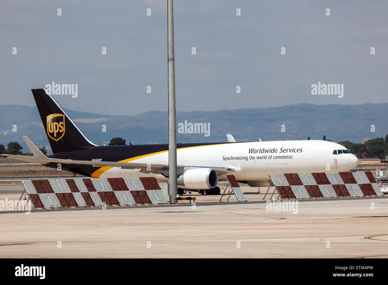 United Parcel Service aeromobili cargo presso l'aeroporto di Valencia, Spagna Foto Stock