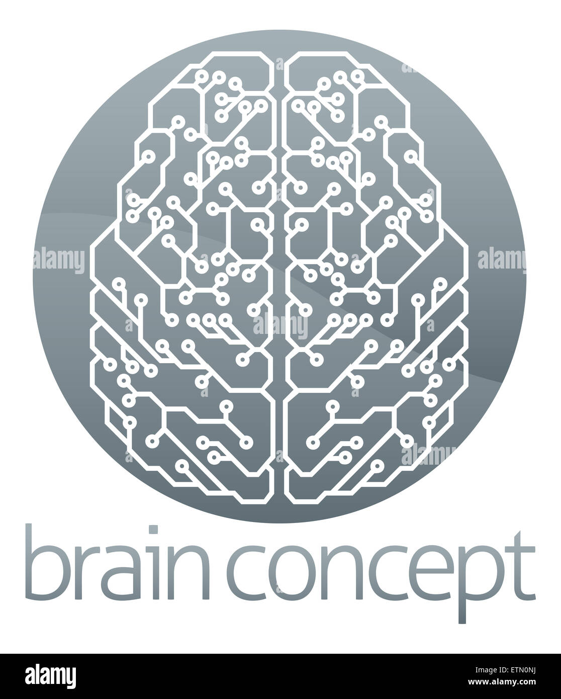 Una illustrazione astratta di un cervello e computer cerchio circuito concept design Foto Stock