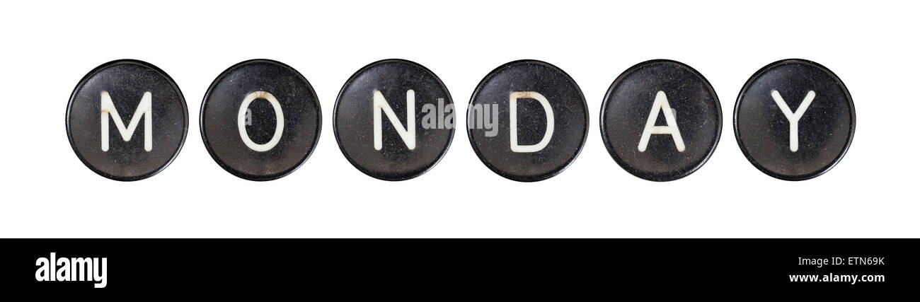 I pulsanti di una macchina da scrivere, isolati su sfondo bianco - Lunedì Foto Stock