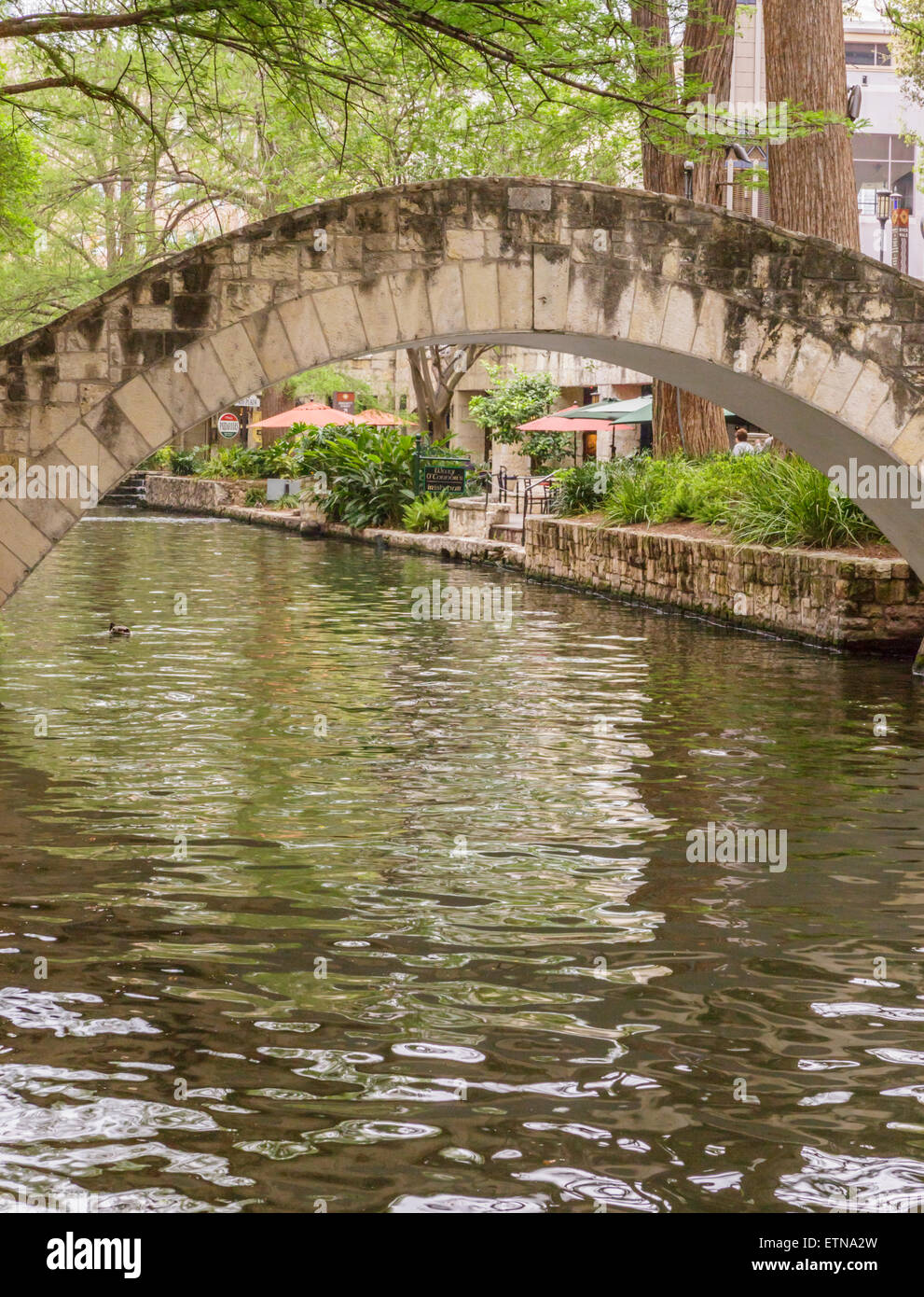 Ponte pedonale a River Walk San Antonio Texas Foto Stock