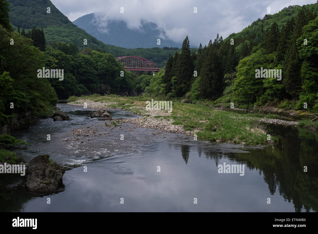 Vista di Shimogo, Fukushima Prefettura, Giappone Foto Stock