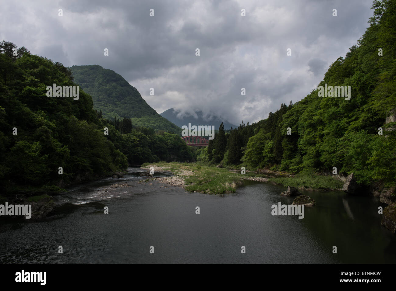 Vista di Shimogo, Fukushima Prefettura, Giappone Foto Stock