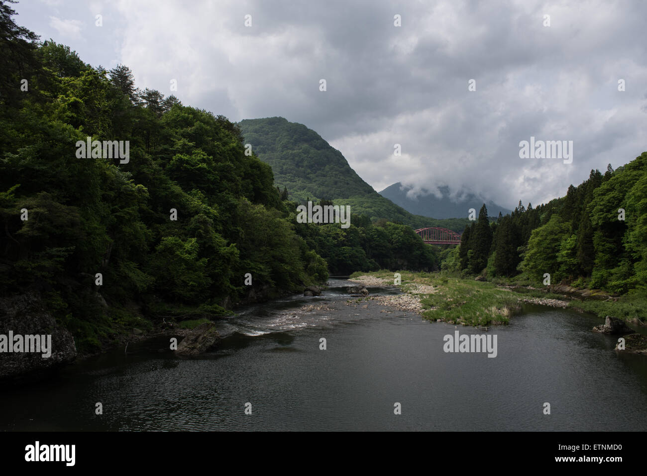 Vista di Shimogo, Fukushima Prefettura, Giappone Foto Stock