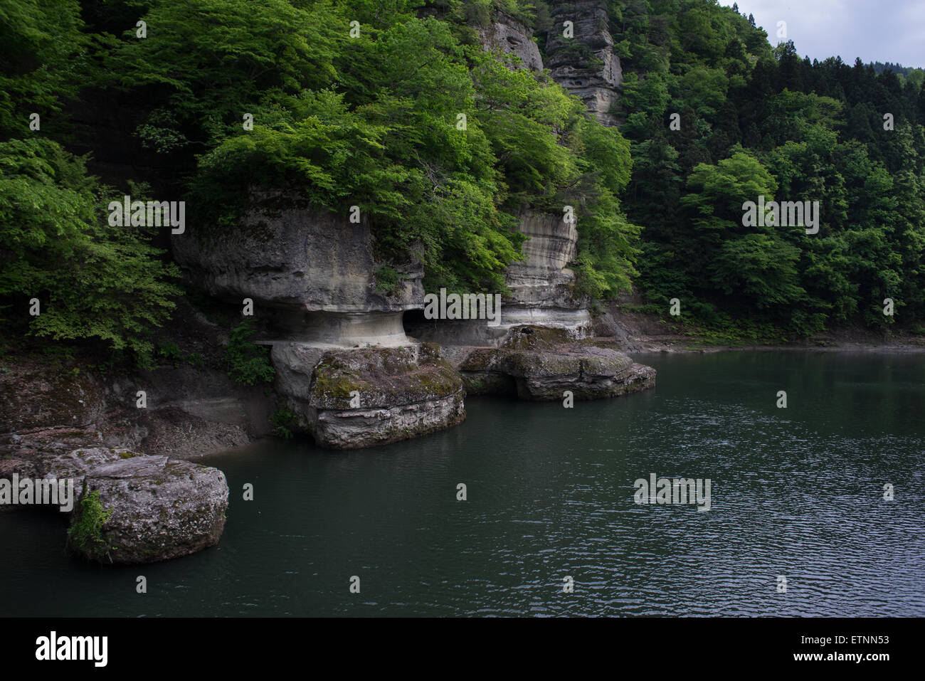 Formazioni di roccia vulcanica in Shimogo, Fukushima Prefettura, Giappone Foto Stock
