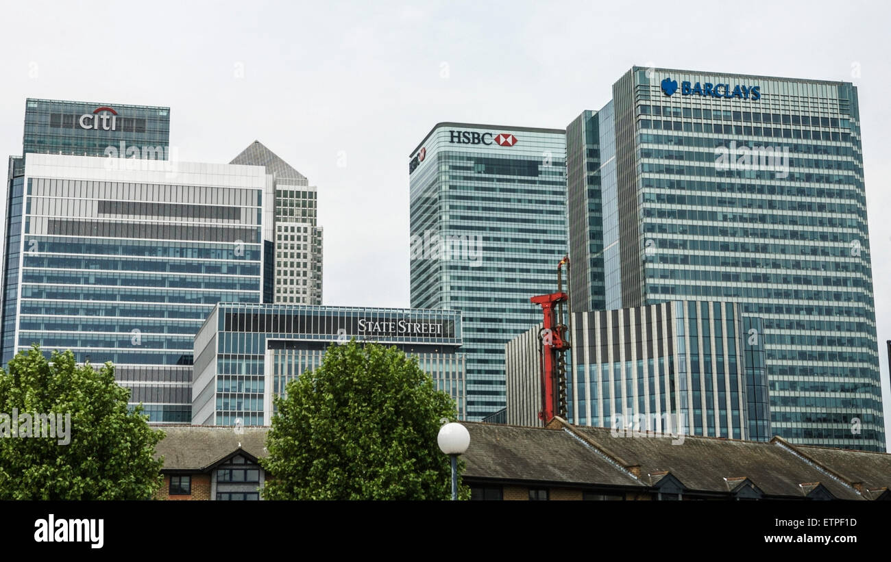 Grattacieli di Canary Wharf, London, England Regno Unito: il settore bancario. Foto Stock
