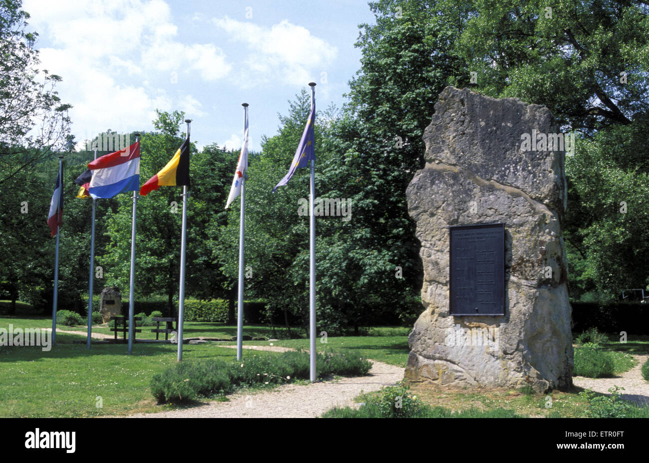 BEL, Belgio, Eastbelgium, l'Europa un monumento nel villaggio Ouren, a questo punto i tre paesi Belgio, Germania e Luxe Foto Stock