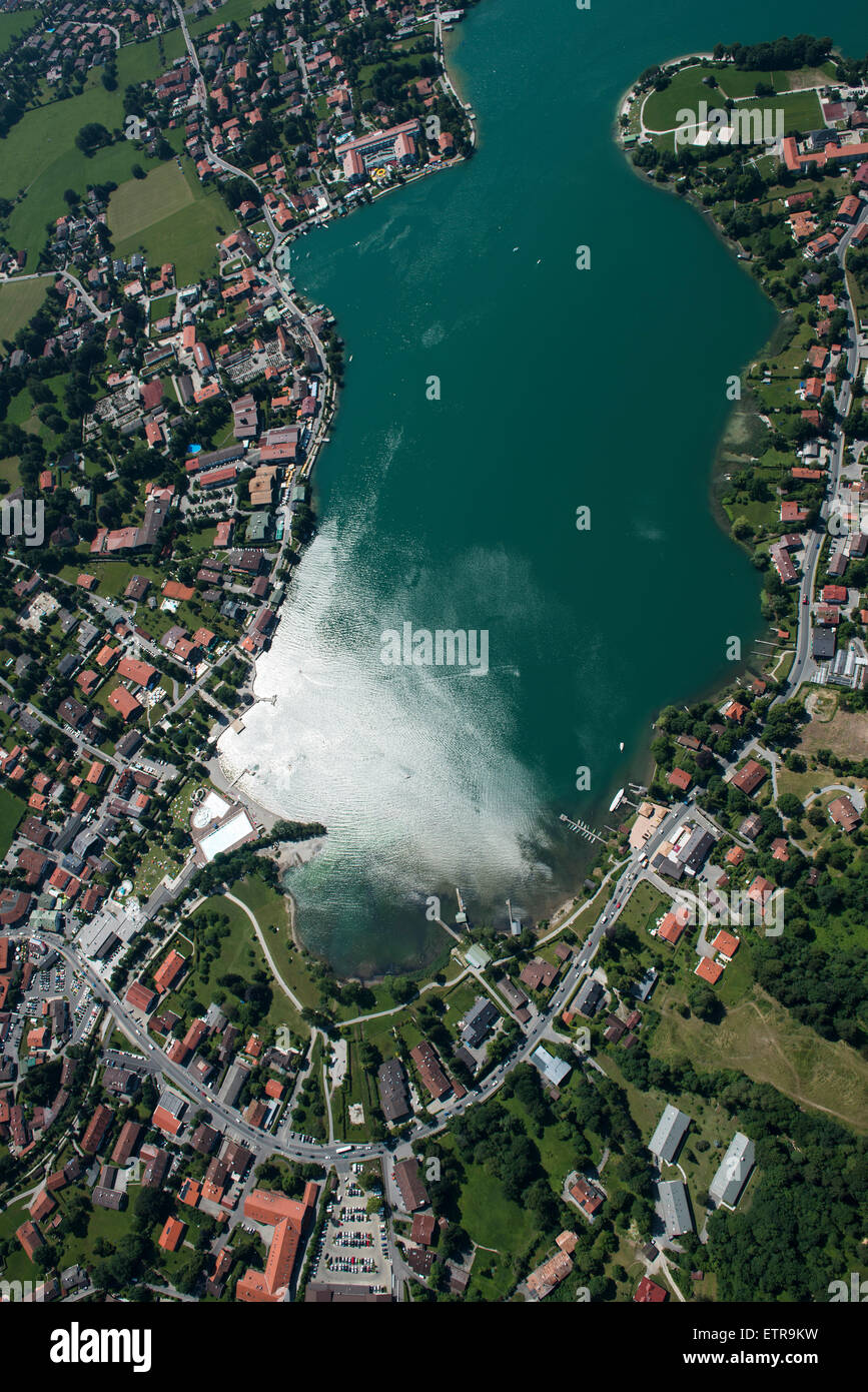 Rottach-Egern, Tegernsee, Lago, Vista aerea, lago di montagna, centro città, Tegernseer Tal (valle Tegernsee), altipiani, Baviera, Foto Stock