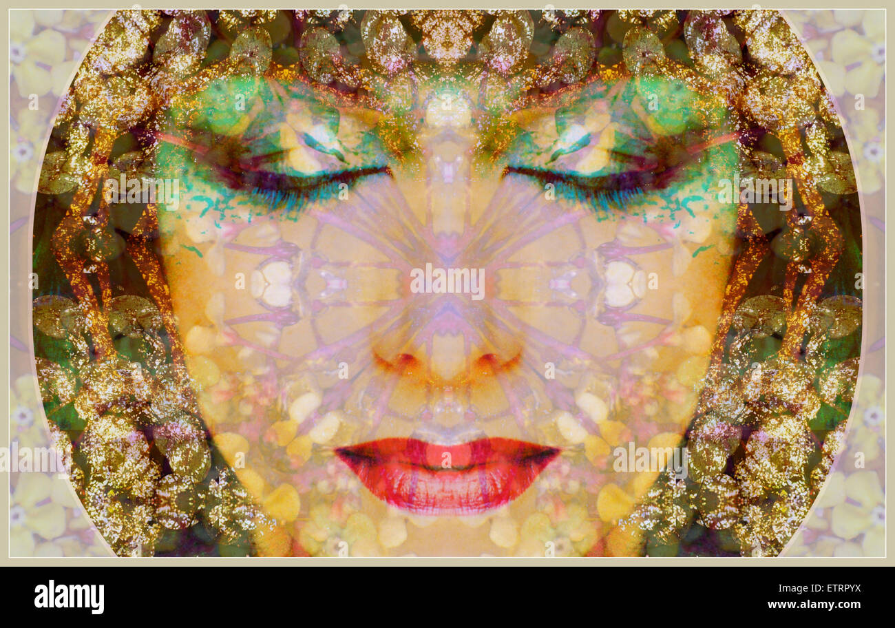 Un montaggio di un ritratto con ornamenti in stile egiziano Foto Stock