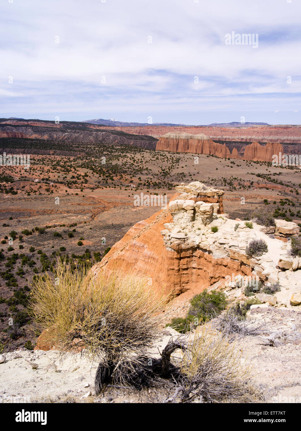 Angolo di alta vista del Duomo Zona di valle del parco nazionale di Capitol Reef, con l'altopiano sevier e pesce di lago fores nazionale Foto Stock