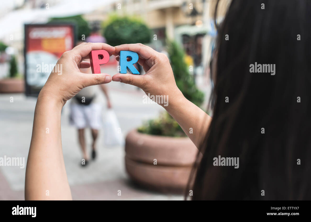 La Bulgaria, mani lettere PR, area pedonale Foto Stock