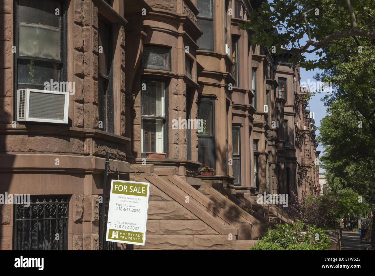 Case di arenaria a vendere per 2 milioni di dollari e fino a Park Slope, Brooklyn, New York. Foto Stock