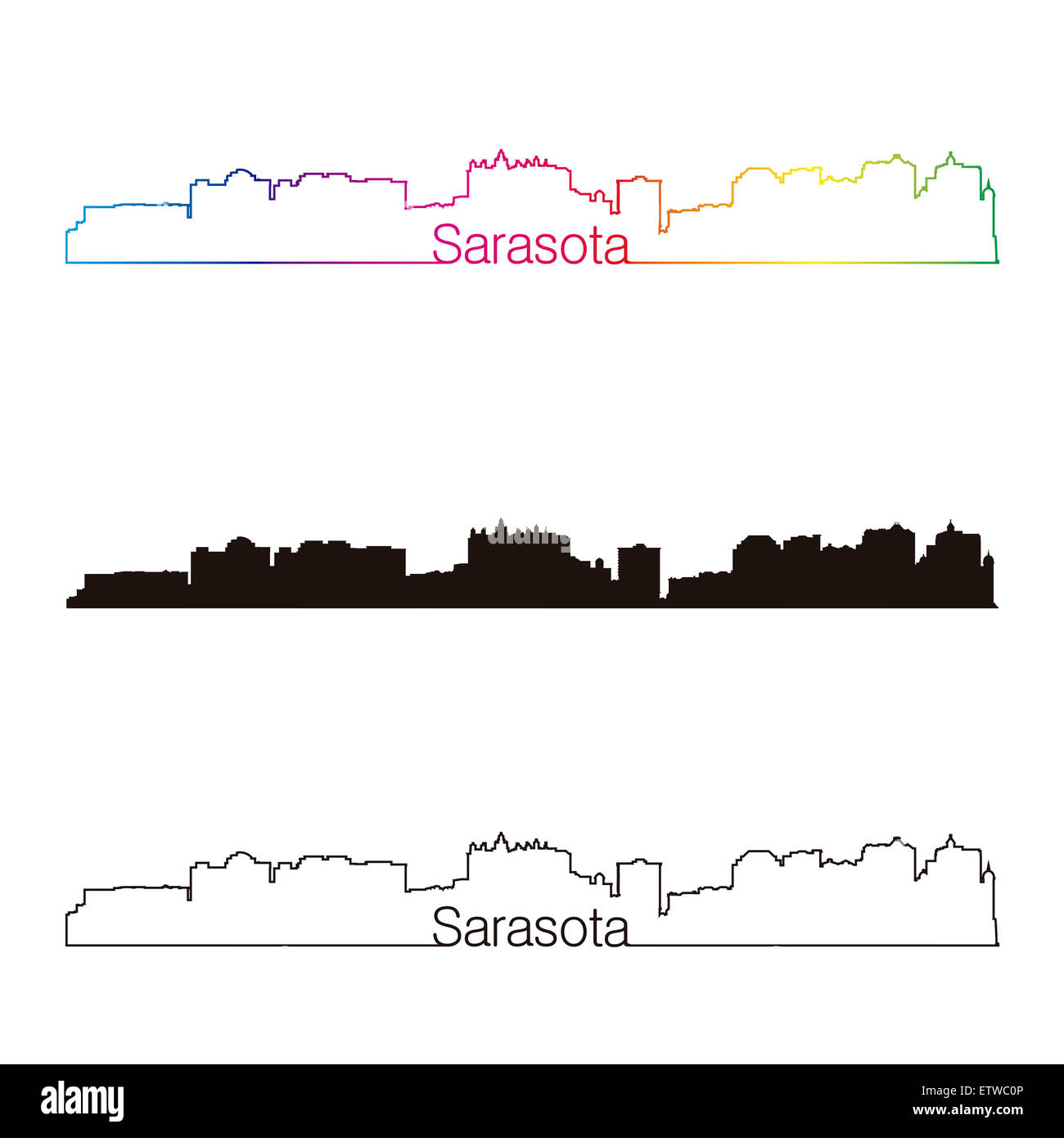 Sarasota skyline stile lineare con arcobaleno nel modificabile file vettoriali Foto Stock