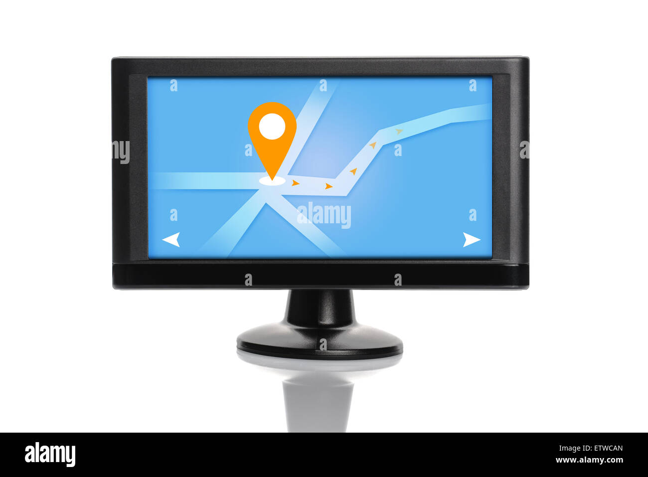 Di navigazione GPS per auto dispositivo con illustrazione concettuale che sullo schermo isolato su sfondo bianco Foto Stock