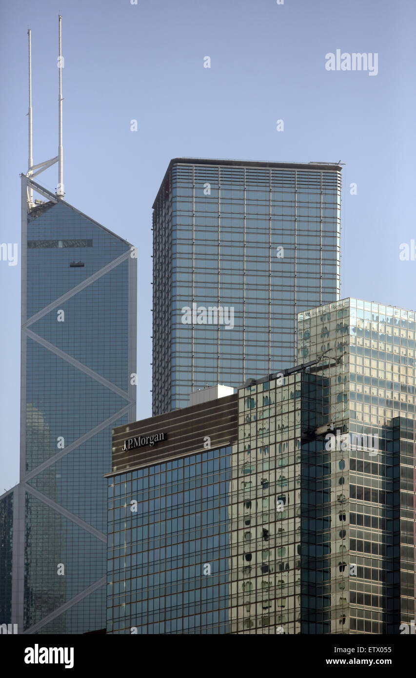 Hong Kong, Cina, la Banca di Cina (sinistra) e il Cheung Kong Centre Foto Stock