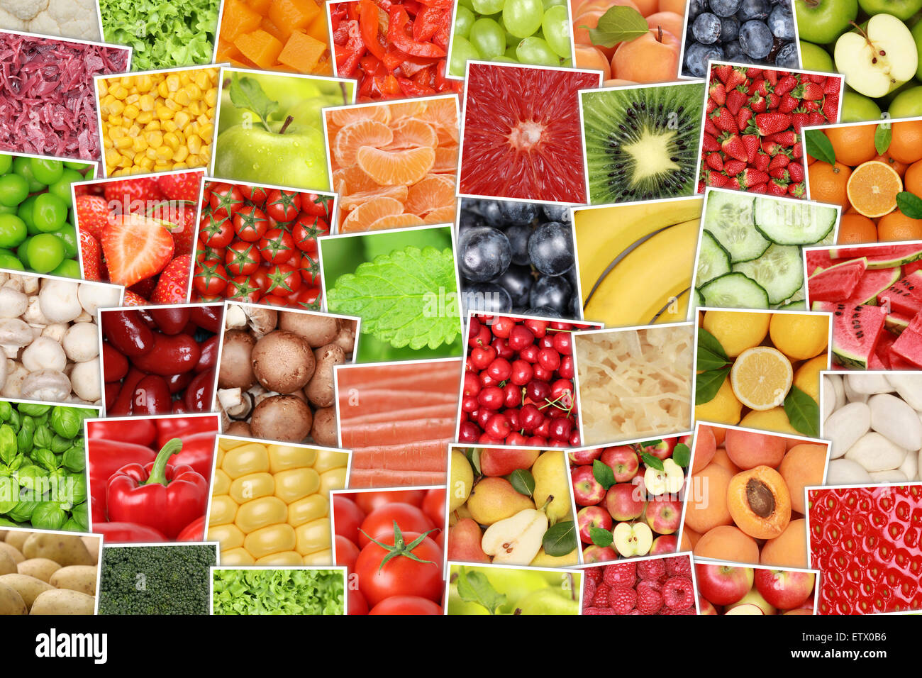 Vegetariano vegano frutta e verdura sfondo con i pomodori, i limoni e le mele, arance Foto Stock