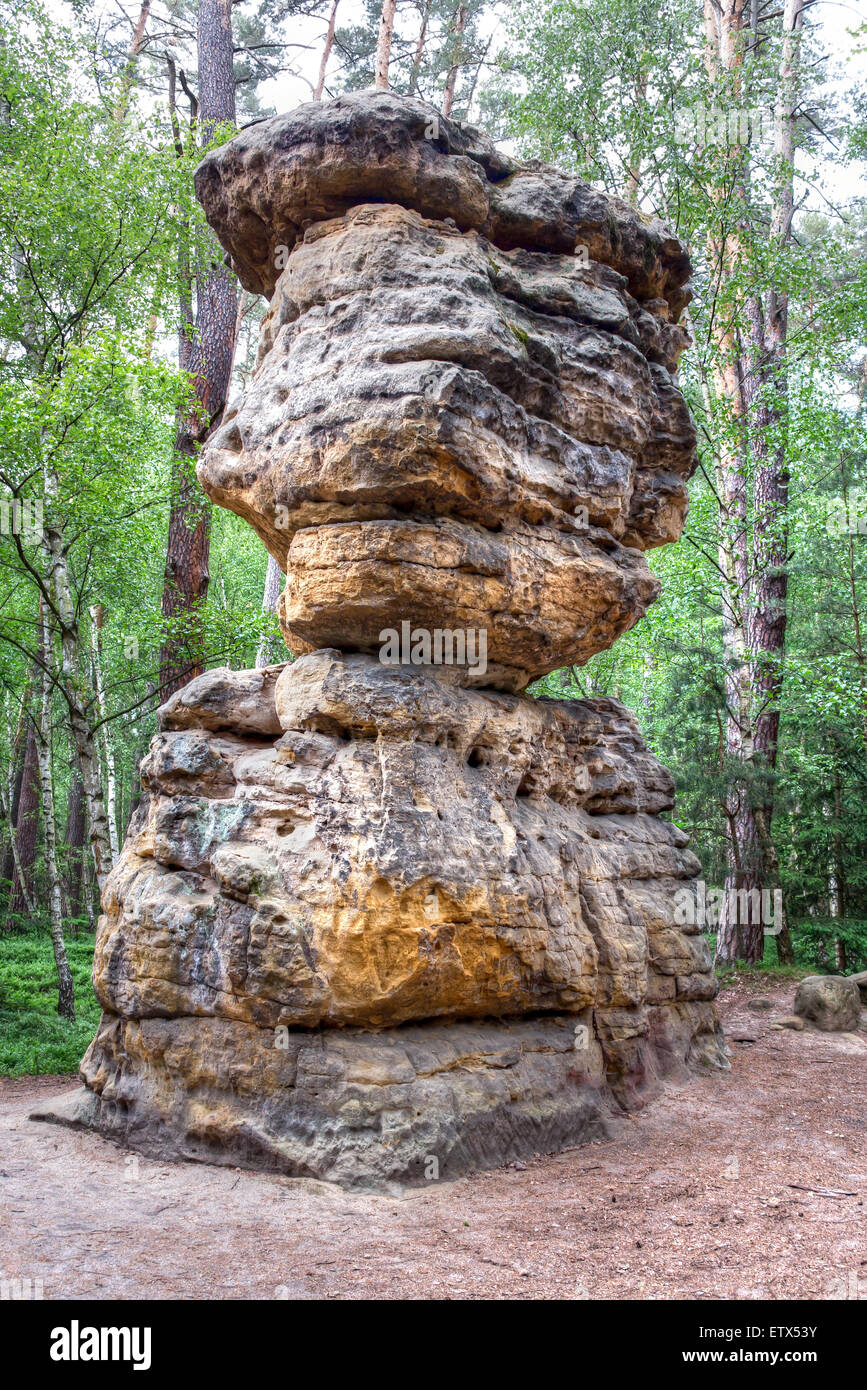Sette pani - bizzarra formazione rocciosa nella foresta, Repubblica Ceca Foto Stock
