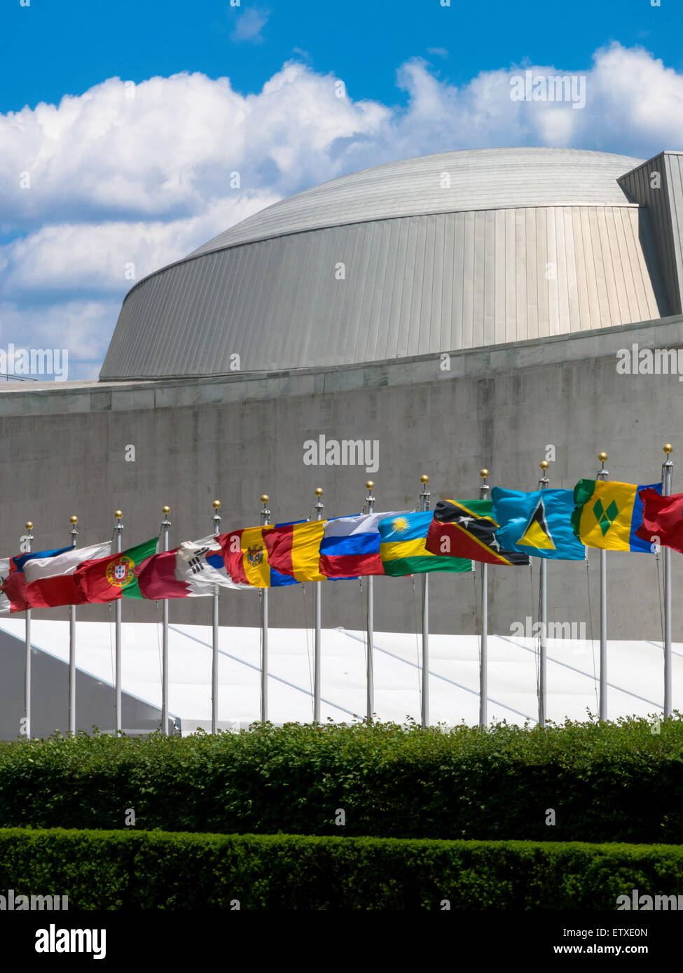 Le bandiere della nazione, il Quartier generale delle Nazioni Unite di New York Foto Stock