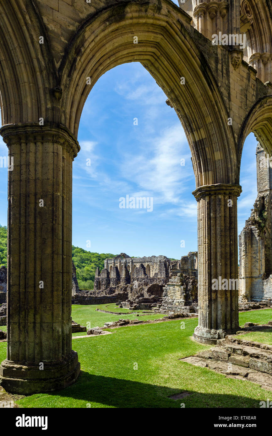 Rovine di Rievaulx Abbey, vicino a Helmsley, North Yorkshire, Inghilterra, Regno Unito Foto Stock