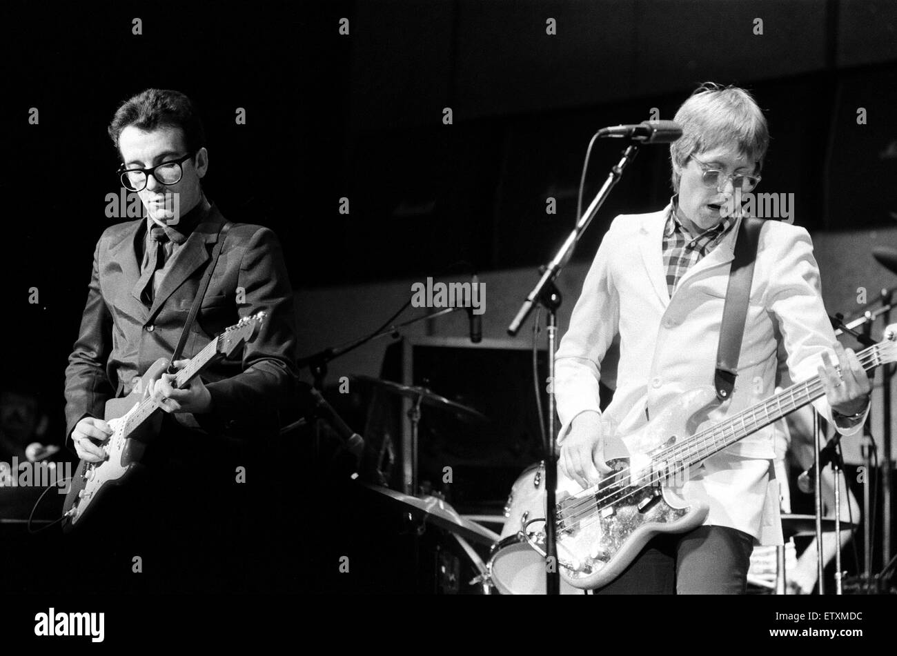 Elvis Costello sul palco. 9 gennaio 1980. Foto Stock