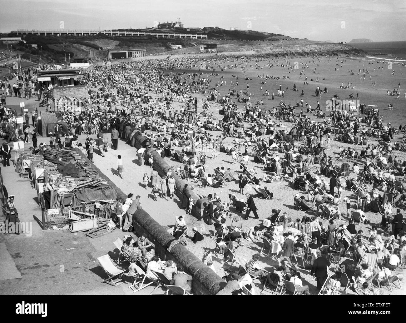 Rhondda minatori in vacanza a Barry Island, Vale of Glamorgan, Galles. 5 agosto 1951. Foto Stock