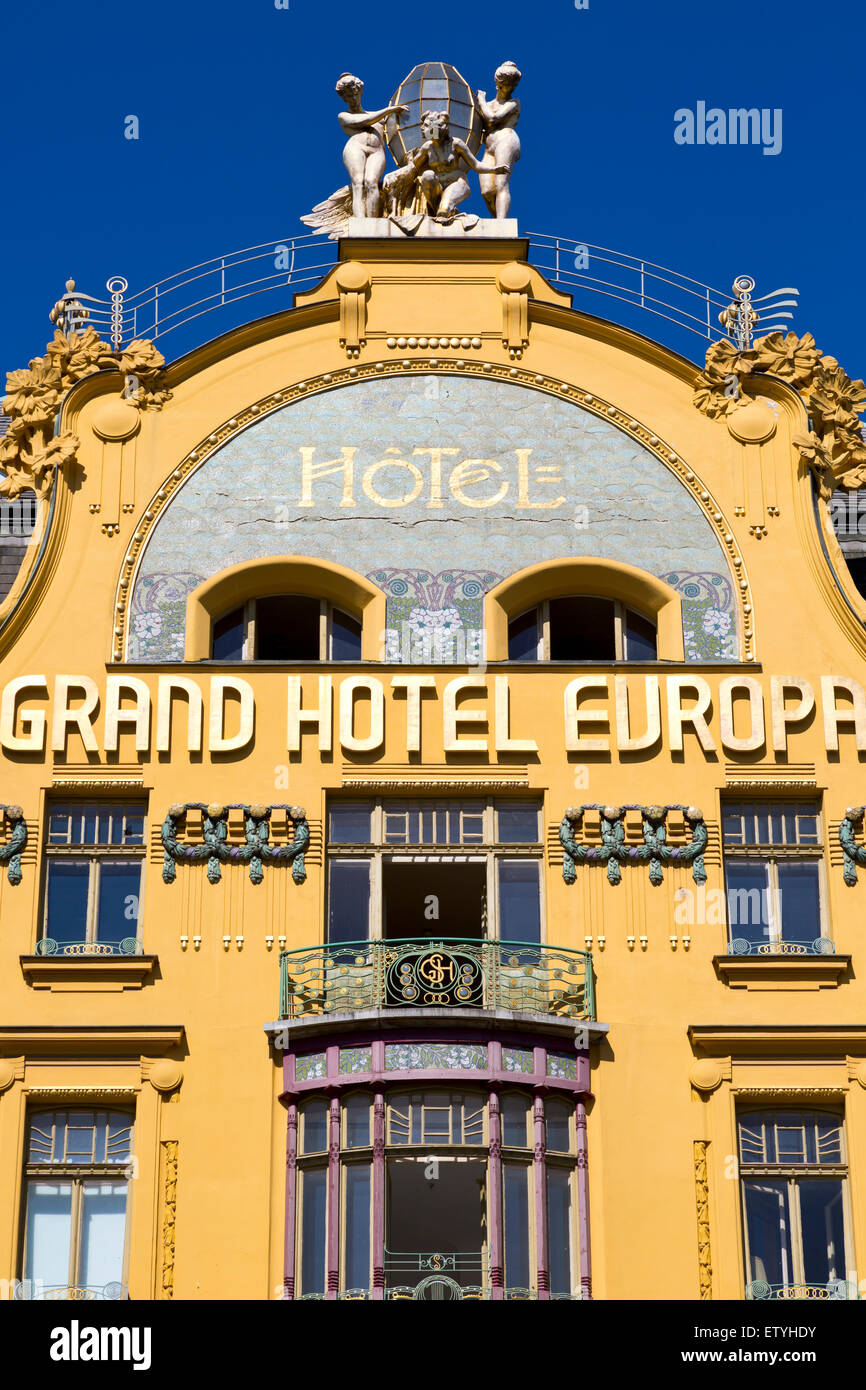 Grand Hotel Europa su piazza Venceslao a Praga, Cechia Foto Stock