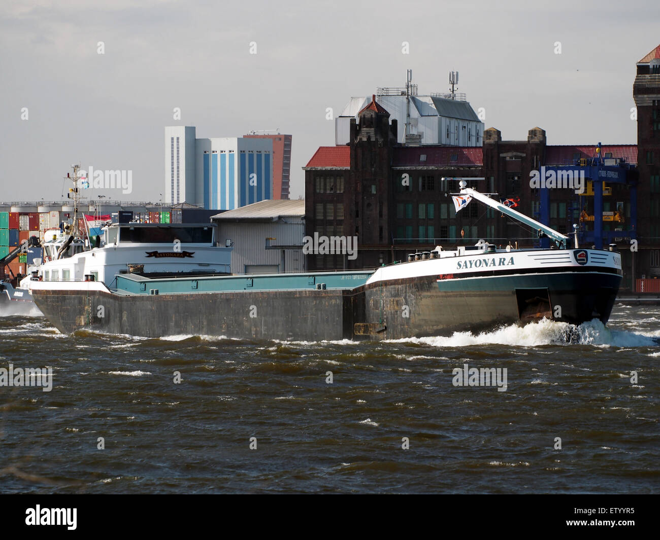 La nave cisterna "Sayonara" (ENI 02325534) si trova presso il Noordzeekanaal nel porto di Amsterdam, un importante punto di accesso marittimo per le navi petrolifere e portacontainer in Europa. Questo porto è cruciale per il trasporto marittimo e il commercio globale. Foto Stock