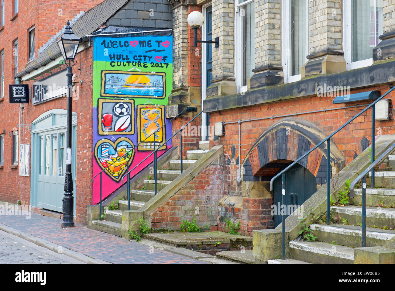 Segno, benvenuto a Hull, città di cultura 2017, Hull, Humberside, East Yorkshire, Inghilterra, Regno Unito Foto Stock