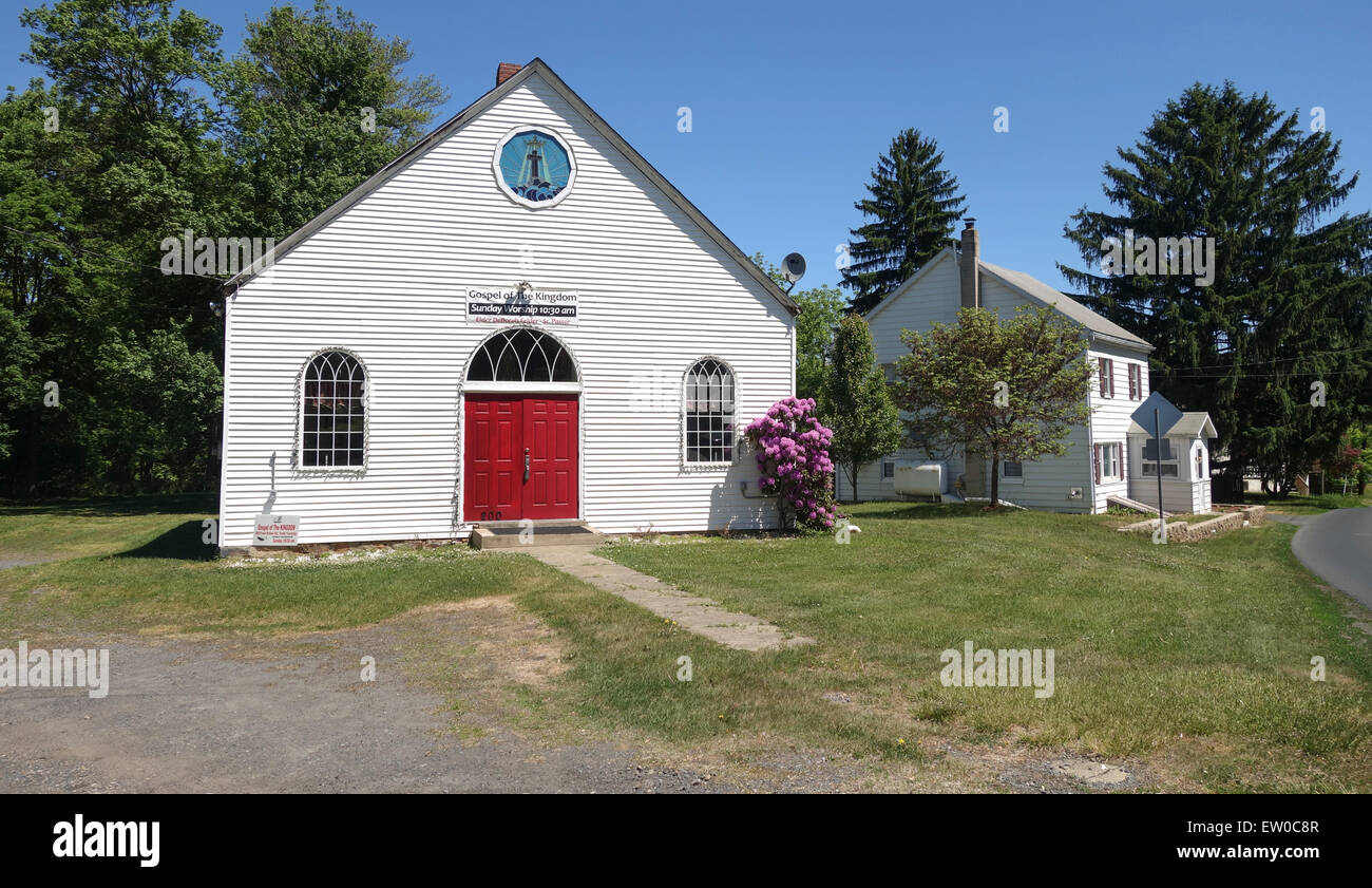 Castagno legno Hill cappella metodista unita e la Chiesa Unita di Cristo, Easton, Pennsylvania, USA. Foto Stock