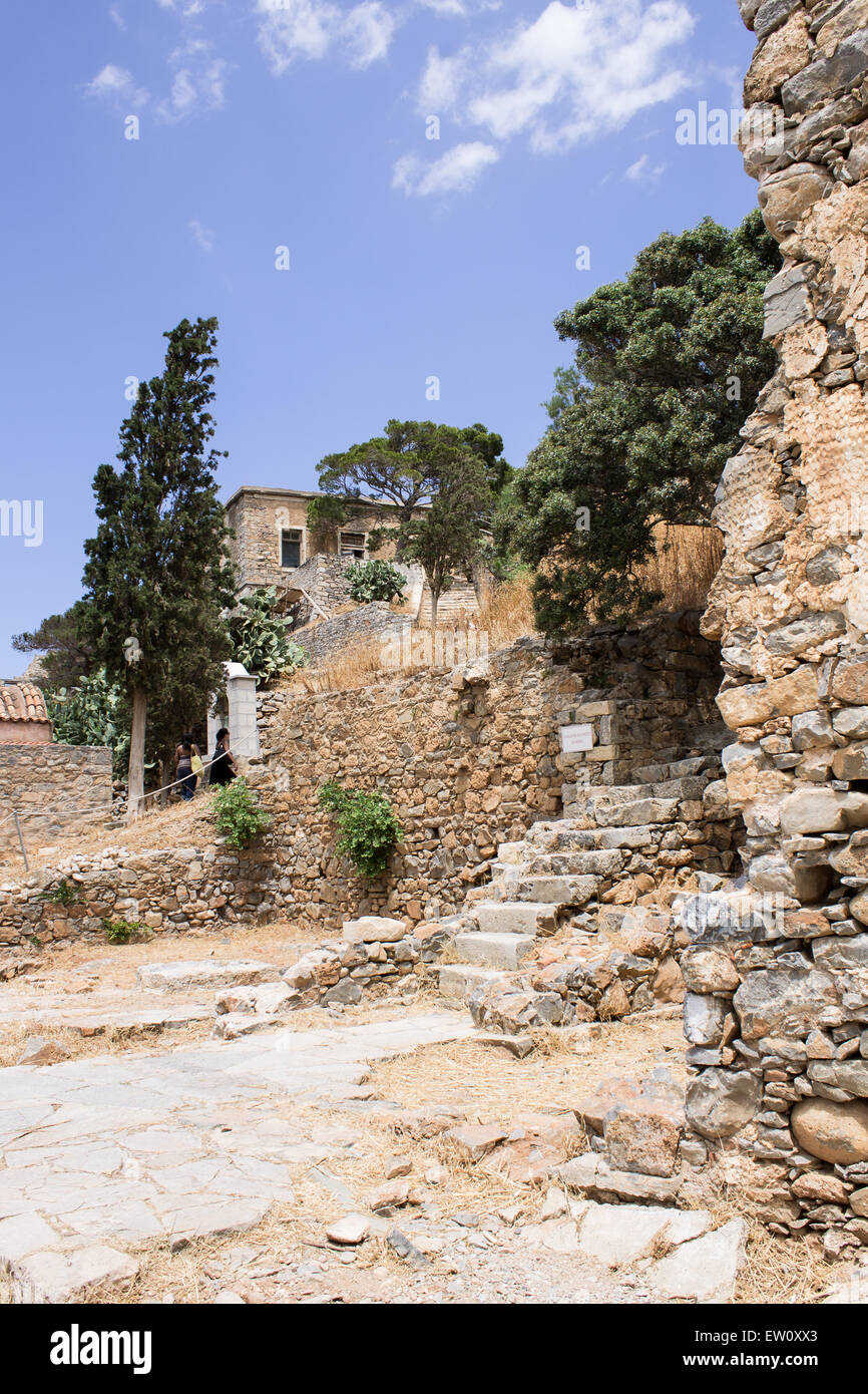 Scale antiche sulla isola di Creta di Spinalonga. Foto Stock