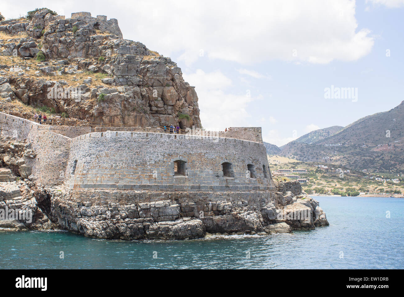 Spinalonga Castle su Spinalonga Island è una delle principali attrazioni turistiche di Creta, Grecia. Foto Stock