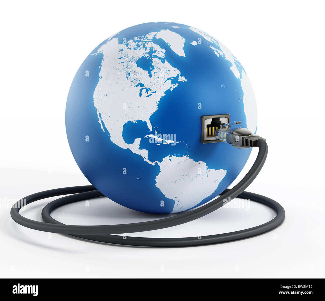 Cavo di rete collegato al globo blu con un socket Foto Stock