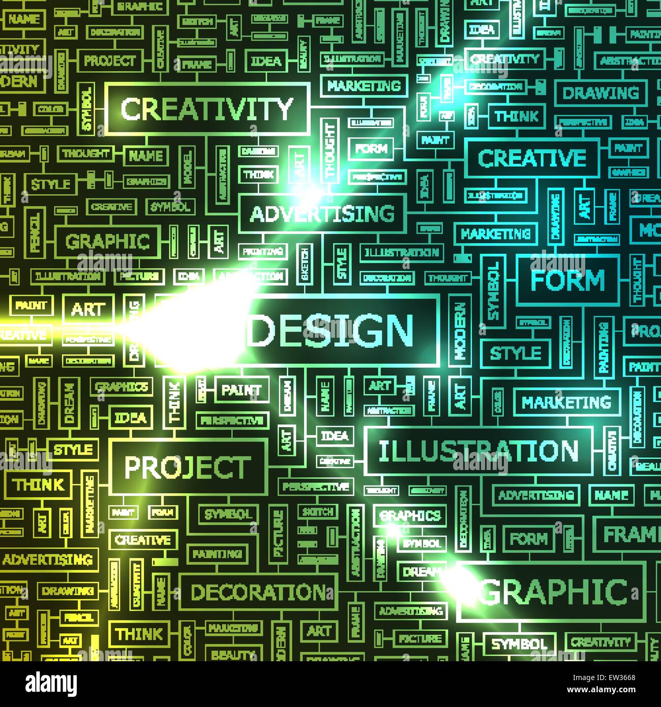 DESIGN. Parola concetto cloud illustrazione. Wordcloud collage. Illustrazione Vettoriale