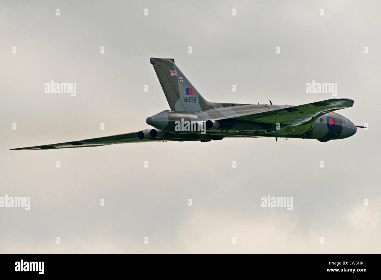 Avro Vulcan Bomber xh558 RAF Cosford Air Show Inghilterra UK battenti Foto Stock