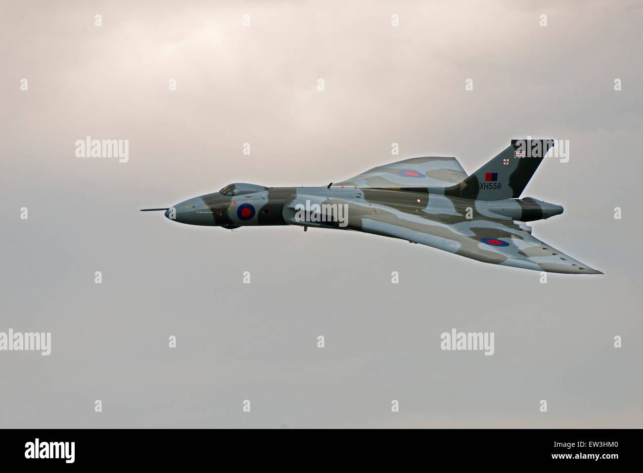 Avro Vulcan Bomber xh558 RAF Cosford Air Show Inghilterra UK battenti Foto Stock