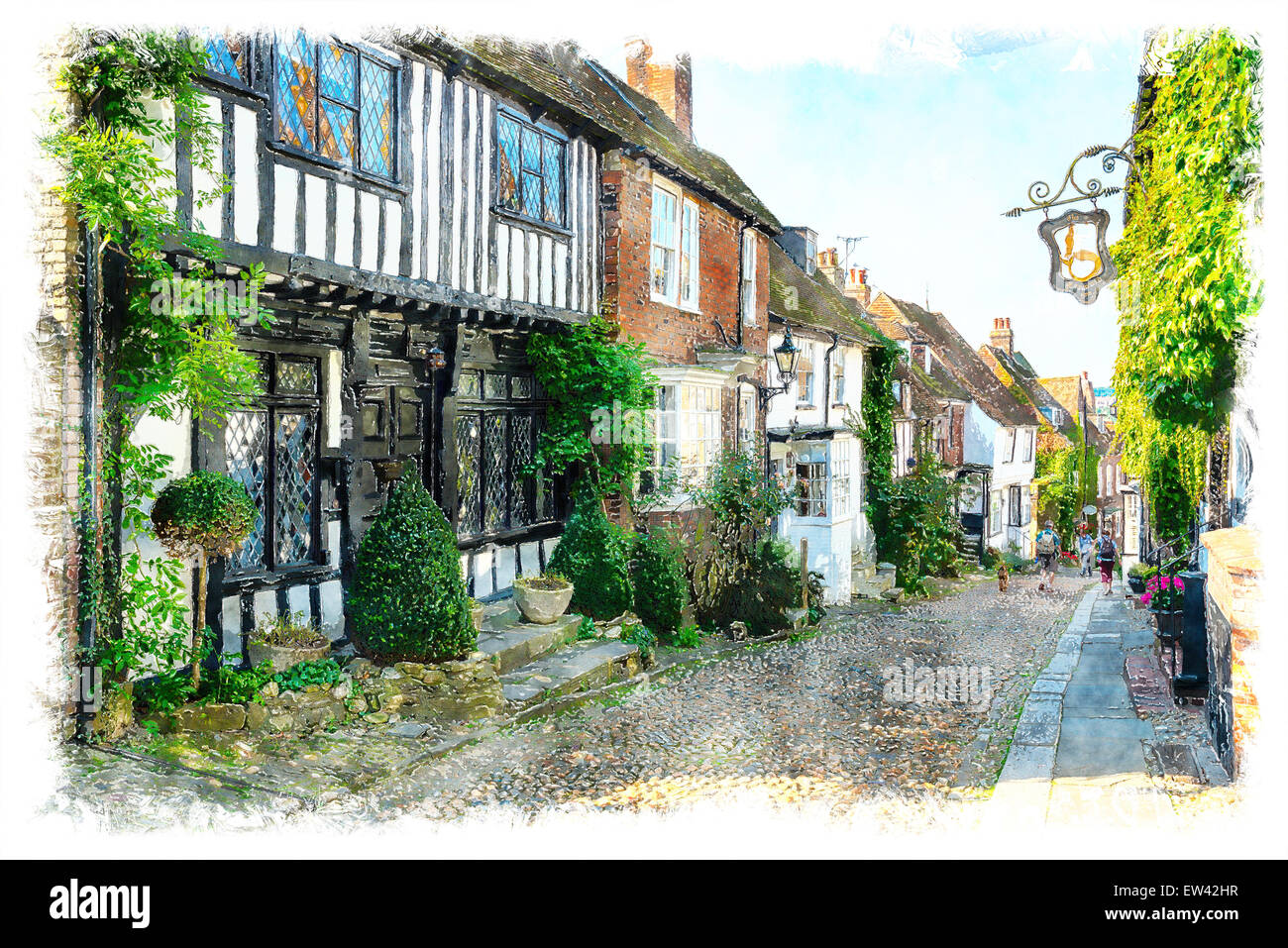 Strade di ciottoli, in Rye East Sussex Foto Stock