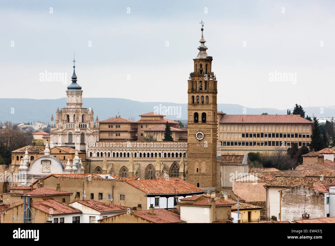 Vista su tutta la città medievale di Tarazona alla Cattedrale Foto Stock
