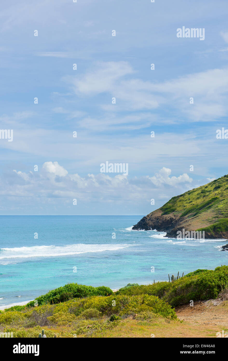 La vista del litorale e del mare dei Caraibi dal lato est di St. Croix, U.S. Isole Vergini. Foto Stock