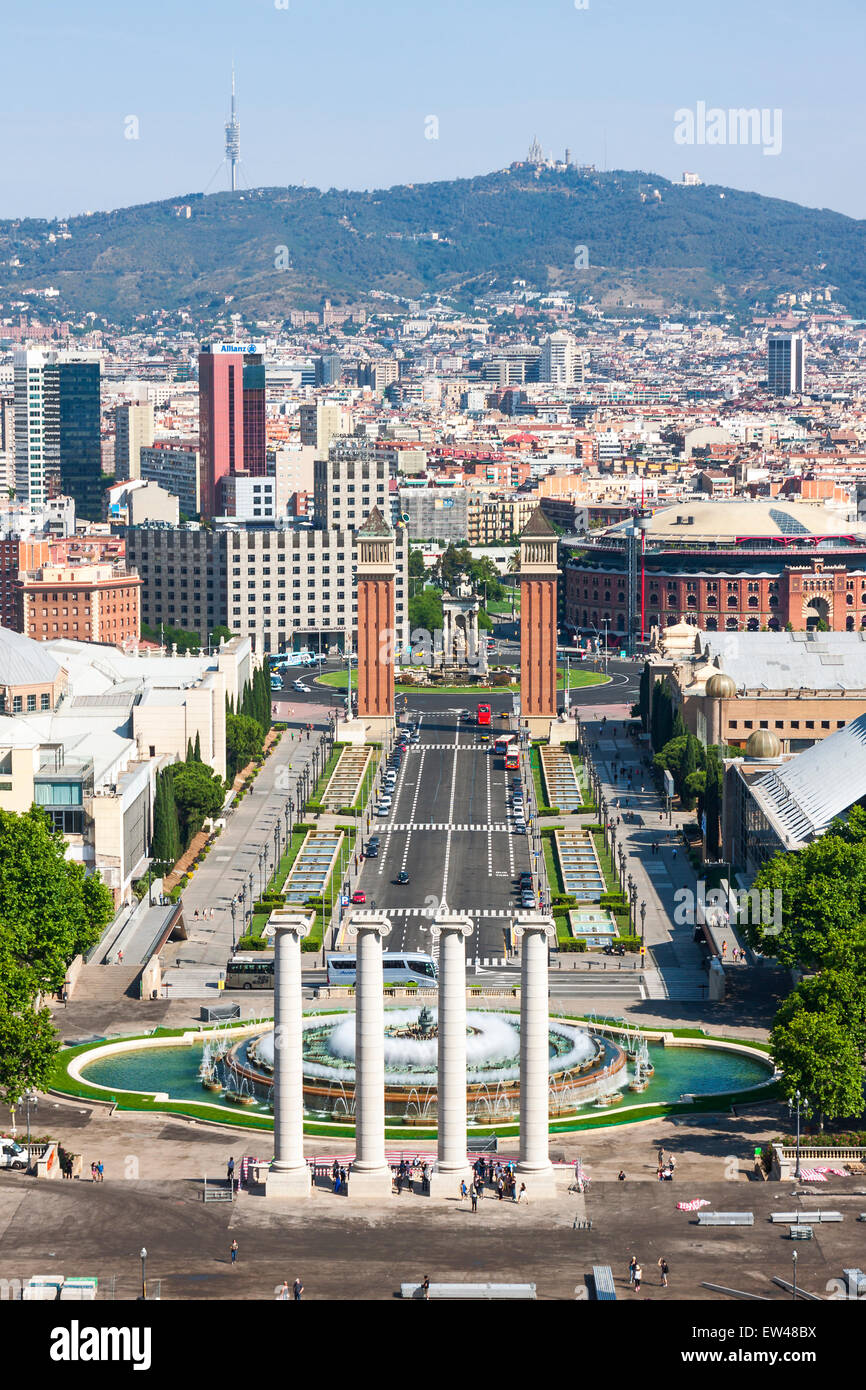 Vista aerea di Barcellona, Spagna, dalla collina di Montjuic Foto Stock
