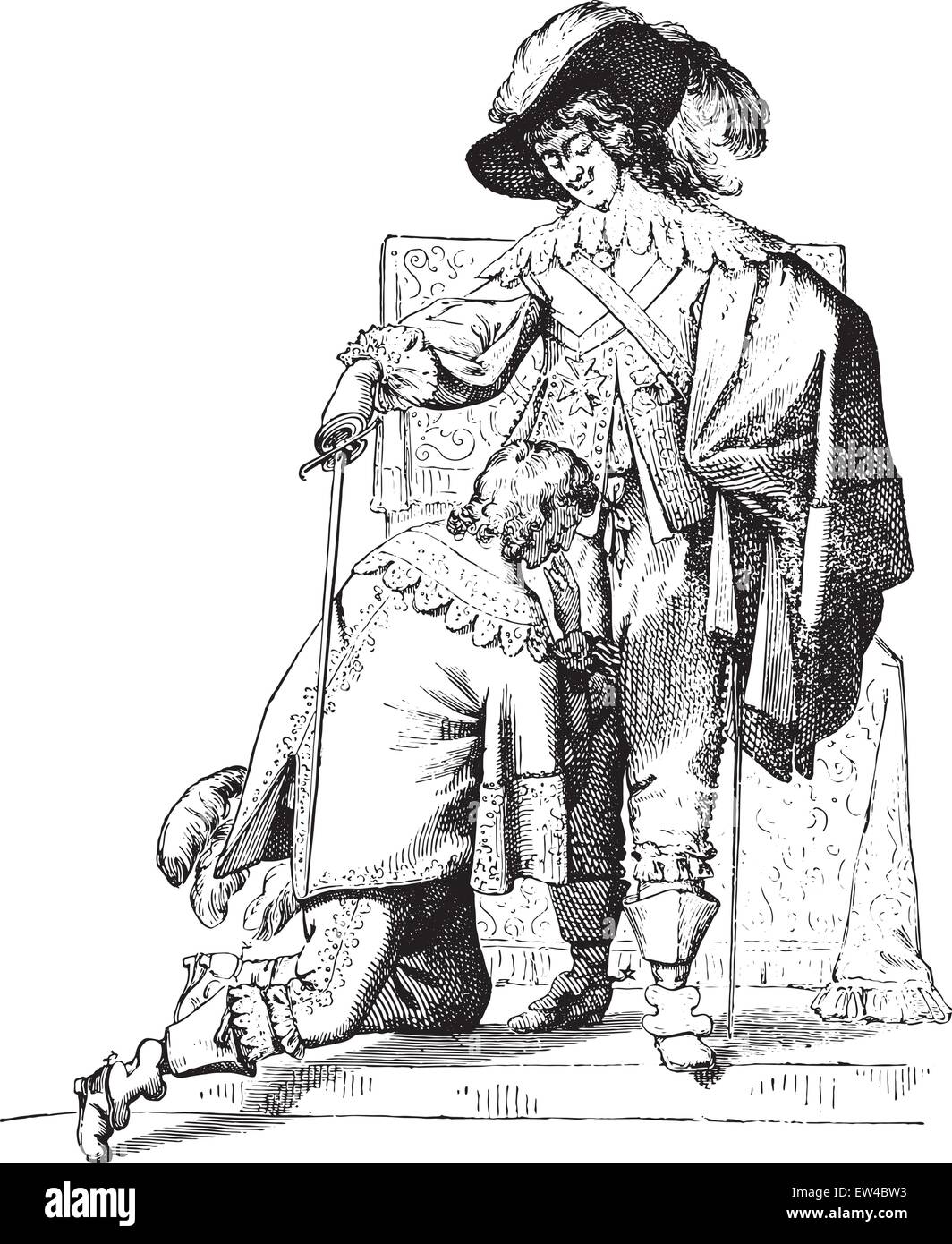 Louis XIII creazione di un cavaliere del Santo Spirito, vintage illustrazioni incise. Enciclopedia industriale E.-O. Lami - 1875. Illustrazione Vettoriale