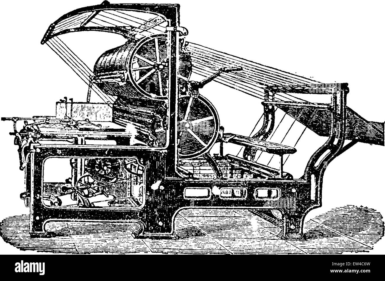 Macchina impostata o setter, vintage illustrazioni incise. Enciclopedia industriale E.-O. Lami - 1875. Illustrazione Vettoriale