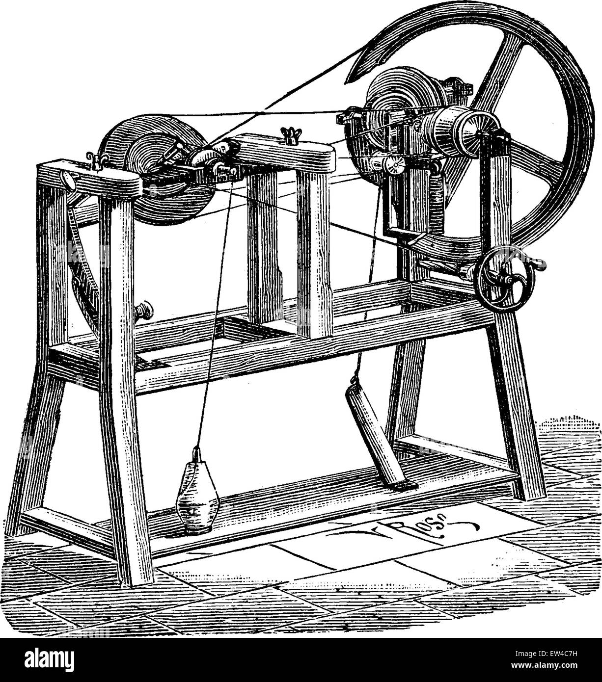 Appiattimento per cucire di cotone, vintage illustrazioni incise. Enciclopedia industriale E.-O. Lami - 1875. Illustrazione Vettoriale