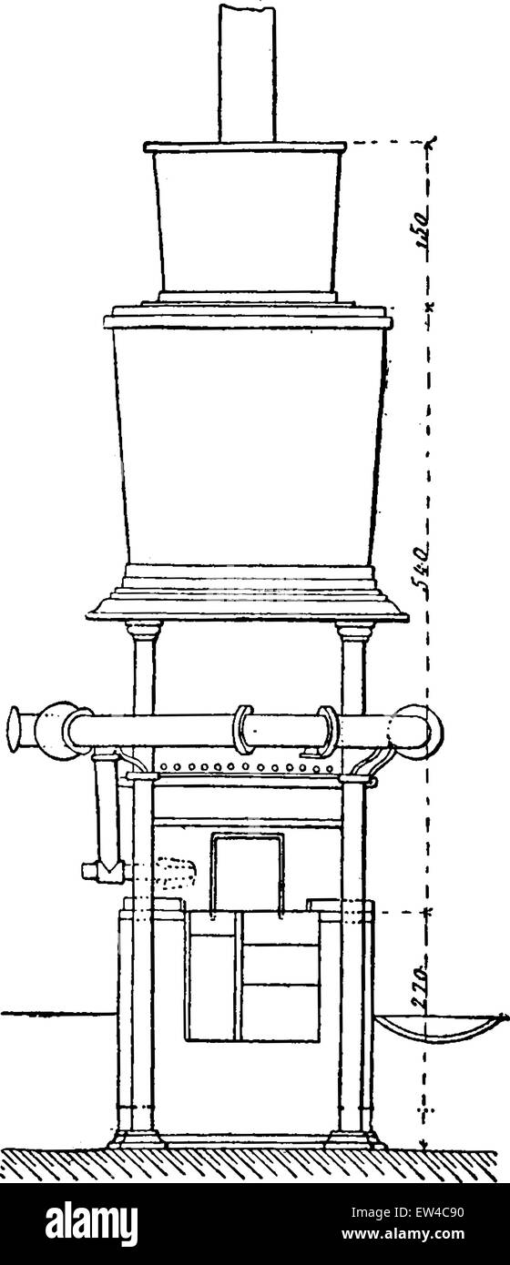 Kast forno, elevazione, vintage illustrazioni incise. Enciclopedia industriale E.-O. Lami - 1875. Illustrazione Vettoriale