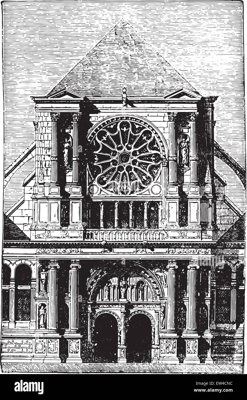 Santa Clotilde Andelys portal, vintage illustrazioni incise. Enciclopedia industriale E.-O. Lami - 1875. Illustrazione Vettoriale